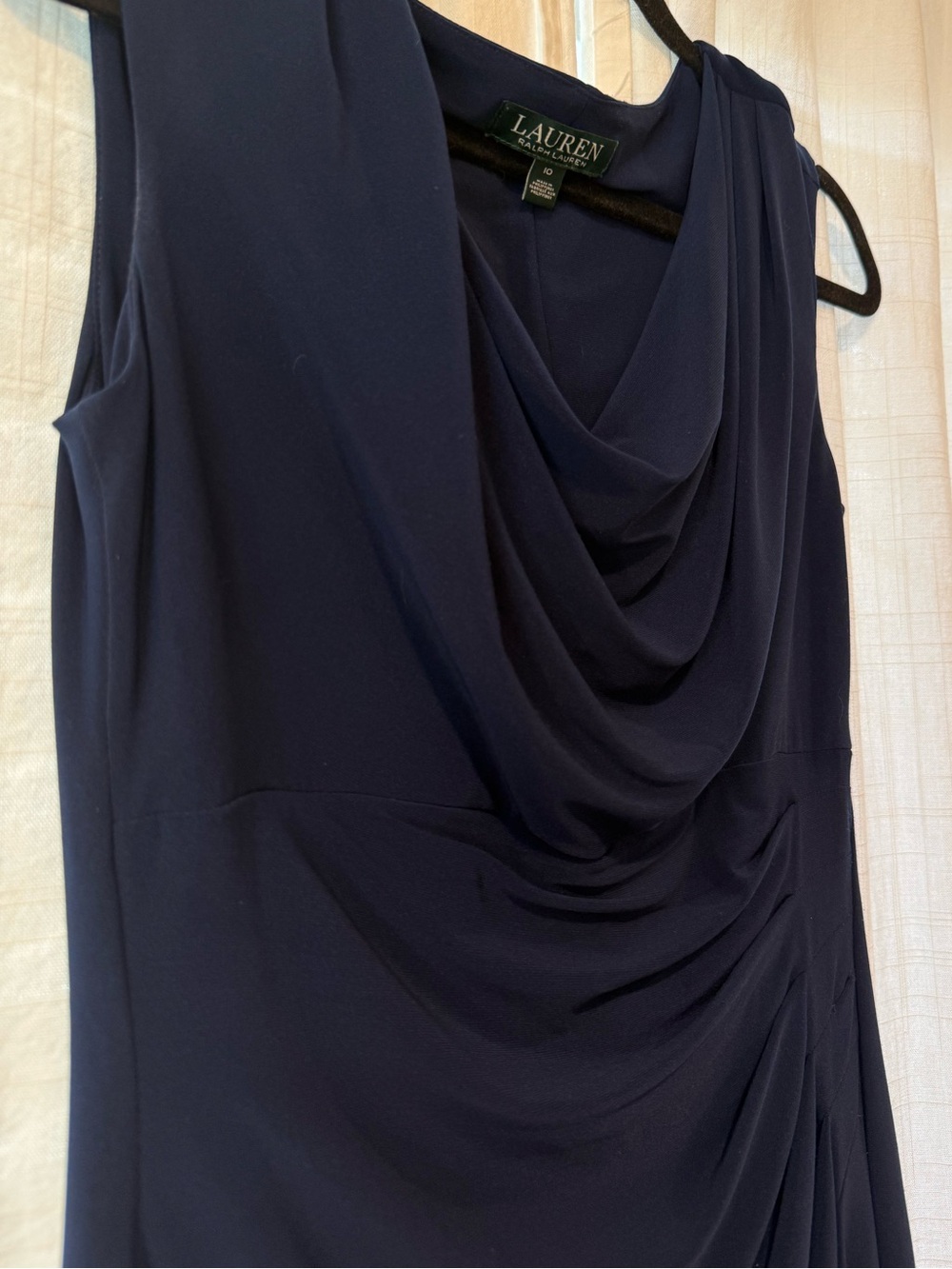 Lauren Ralph Lauren Navy Cowl Neck Ruched Dress Size 10